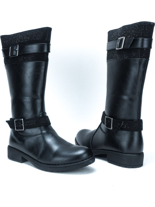 Leather Kids Boots with Zipper Black