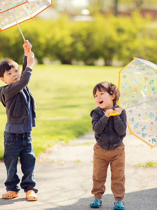 Djeco Kids Curved Handle Umbrella Rainy Day with Diameter 70cm Multicolour