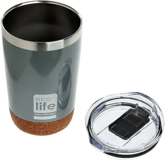 Ecolife Coffee Cup Glass Thermos Stainless Steel BPA Free 370ml Gray with Mouthpiece