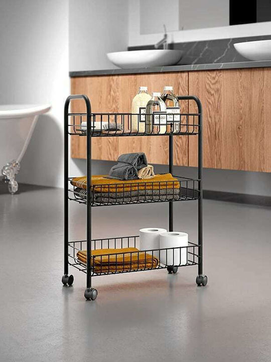 Metaltex Lugano Kitchen Trolley Metallic in Black Color 3 Slots 41x26x64cm