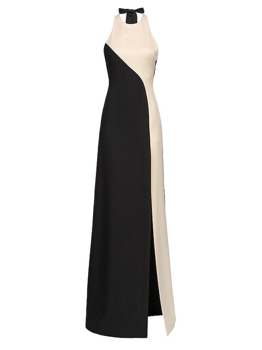Summer Maxi Evening Satin Open Back Tearing Dress Black