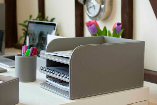 Osco Leather Filing Tray with 3 Shelves Gray 33.8x25x17cm