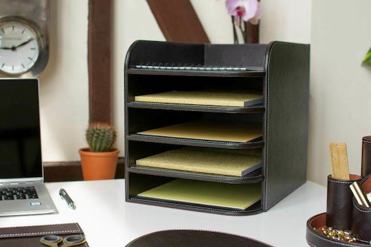 Osco Leather Filing Tray with 5 Shelves Brown
