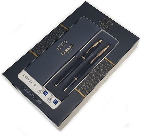 Parker IM Duo Pen Set Ballpoint Medium with Fountain Pen Medium made of Steel Laque Black