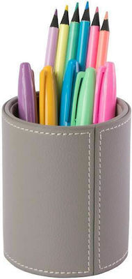 Leather Pencil Case in Gray Color 9x9x10.5cm.