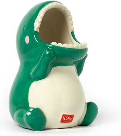 Ceramic Pencil Holder Desk Friends in Green Color 1pcs 9.7x13.5x13.5cm