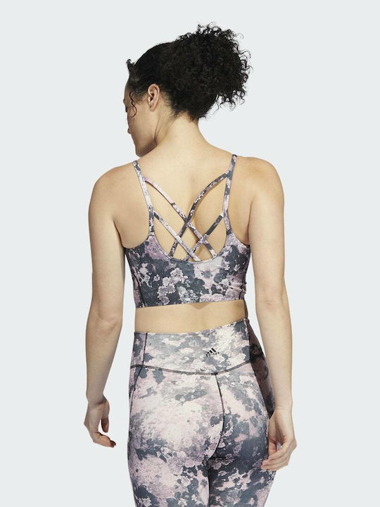 adidas Yoga Light-Support Long Line Graphic Women's Sports Bra with Removable Padding Magic Mauve/Carbon