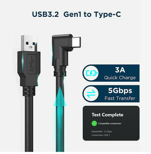 Nordic Angle (90°) / Braided USB 3.1 Cable USB-C male - USB-A Μαύρο 5m USBC-VR5M