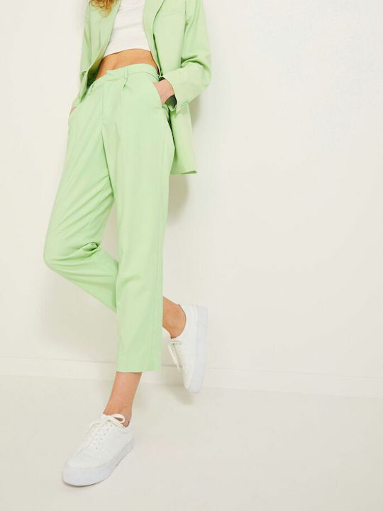 Women's High-waisted Fabric Capri Trousers Regular Fit Pastel Green