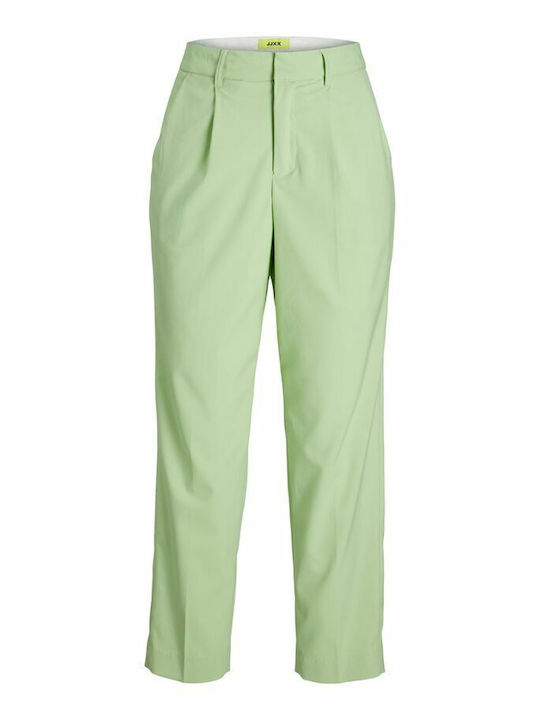 Women's High-waisted Fabric Capri Trousers Regular Fit Pastel Green