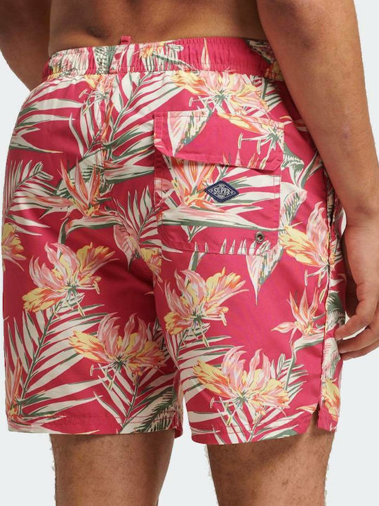 Ovin Vintage Hawaiian Men's Swimwear Shorts Red Floral