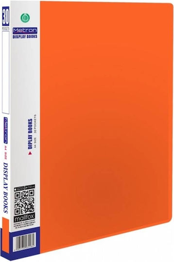Metron Clipboard Flexible with 30 plastic sleeves Slides for Paper A4 Orange 1pcs