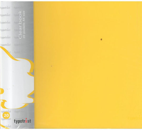 Typotrust Clipboard Flexible with 20 plastic sleeves Slides for Paper A4 Yellow 1pcs