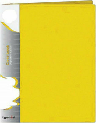 Typotrust Clipboard Flexible with 20 plastic sleeves Slides for Paper A4 Yellow 1pcs