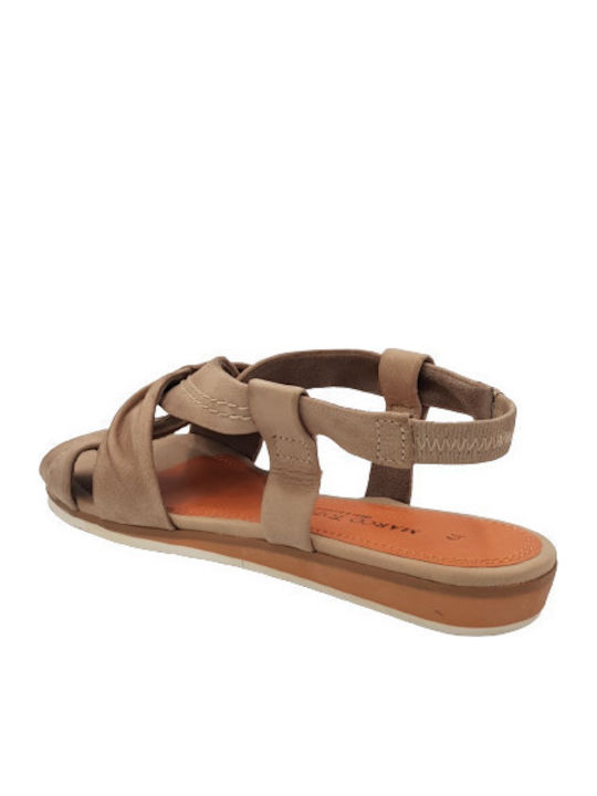 Leather Women's Flat Sandals Anatomic in Beige Color