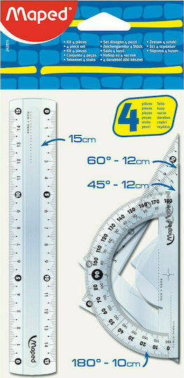 Maped Set of 4 Geometric Instruments Plastic Transparent Cristal