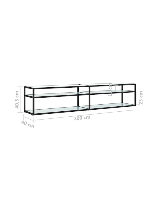Stand TV Din Metal Și Sticlă Negru L200xA40xÎ40,5cm