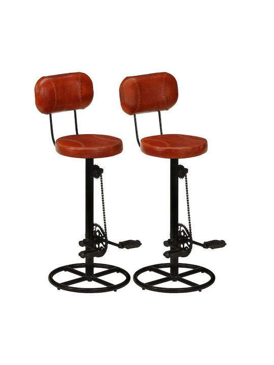 Stool Bar with Backrest Leather Brown / Black 2pcs 44x44x109cm