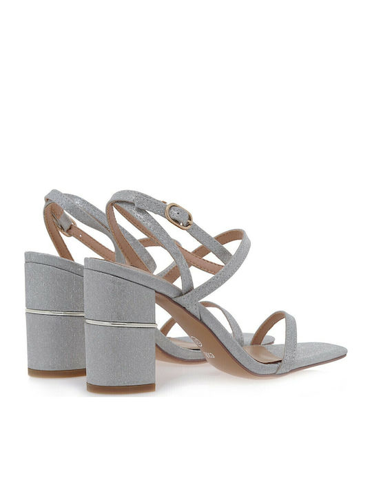 Helen684 Leather Sandals with Strass Silver