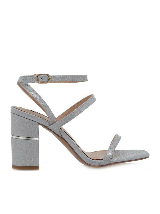 Helen684 Leather Sandals with Strass Silver