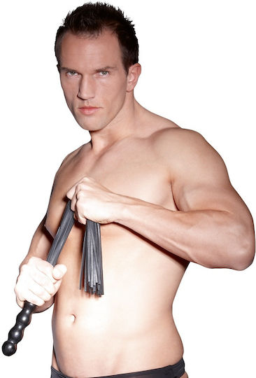 Zado Leather Flogger Wooden Handle Whip in Black Color
