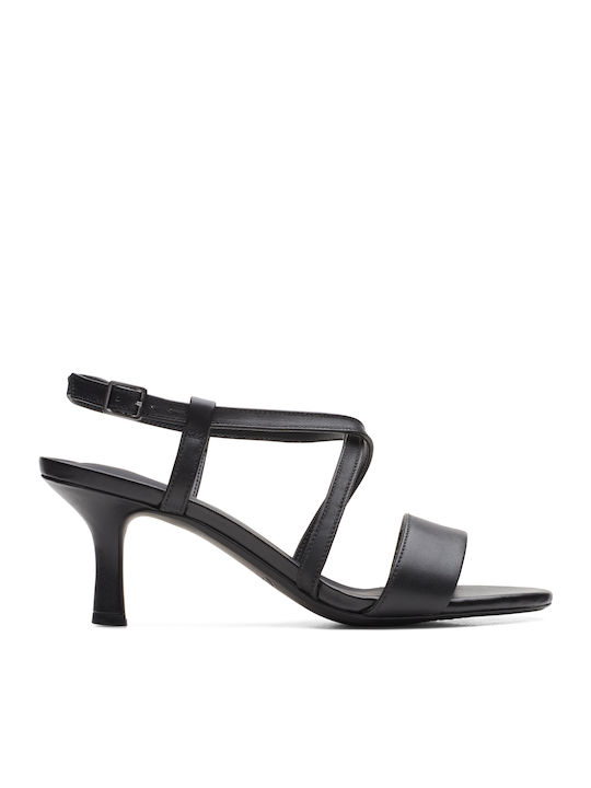 Clarks Amali Buckle Leather Sandals Black