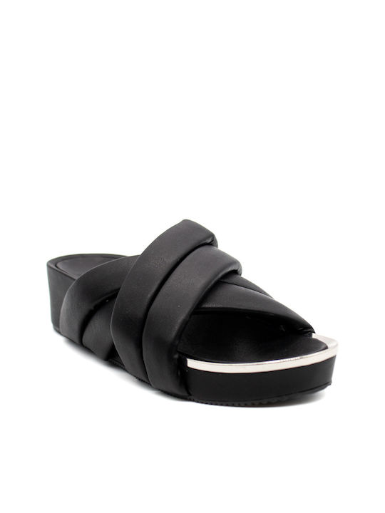 DKNY Women's Leather Platform Wedge Sandals Black