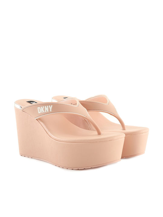 DKNY Women's Leather Platform Wedge Sandals Pink