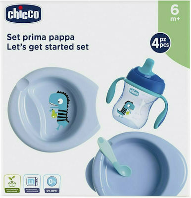 Chicco Set Essgeschirr Let's Get Started aus Kunststoff Hellblau 4Stück