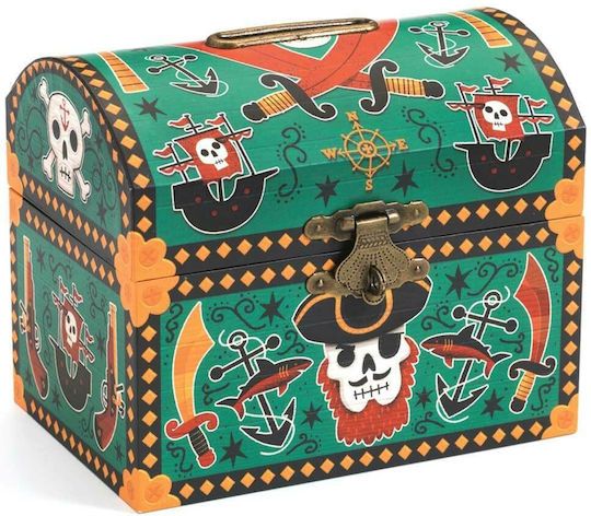 Djeco Pirate Chest Children's Money Box Wooden Green 12x10x9cm