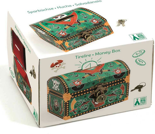 Djeco Pirate Chest Children's Money Box Wooden Green 12x10x9cm