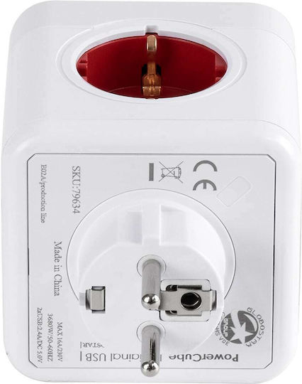 GloboStar PowerCube with Surge Protection 4 Positions with 2 USB-A