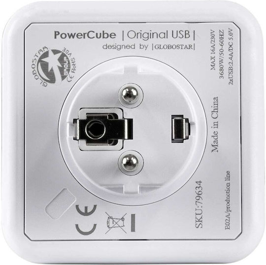 GloboStar PowerCube with Surge Protection 4 Positions with 2 USB-A
