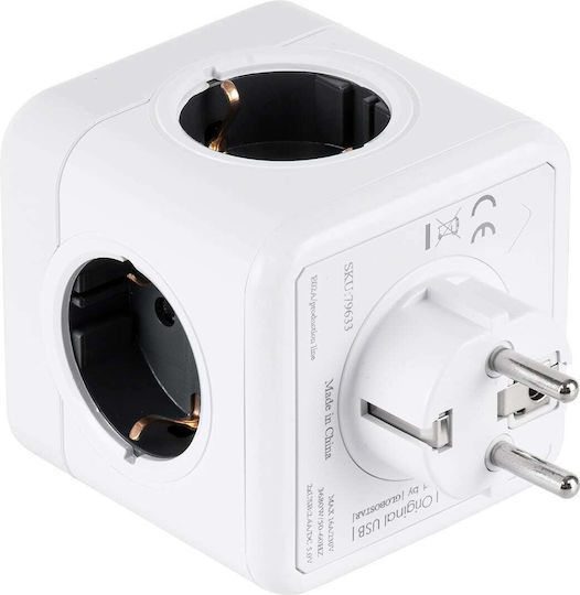 GloboStar PowerCube 4 Θέσεων με 2 USB-A Γκρι