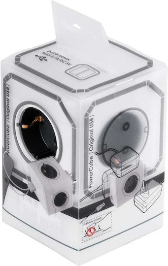 GloboStar PowerCube 4 Θέσεων με 2 USB-A Γκρι