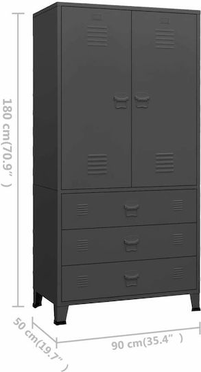 Dulap cu două uși Metal cu Separator & 2 Rafturi Charcoal 90x50x180cm