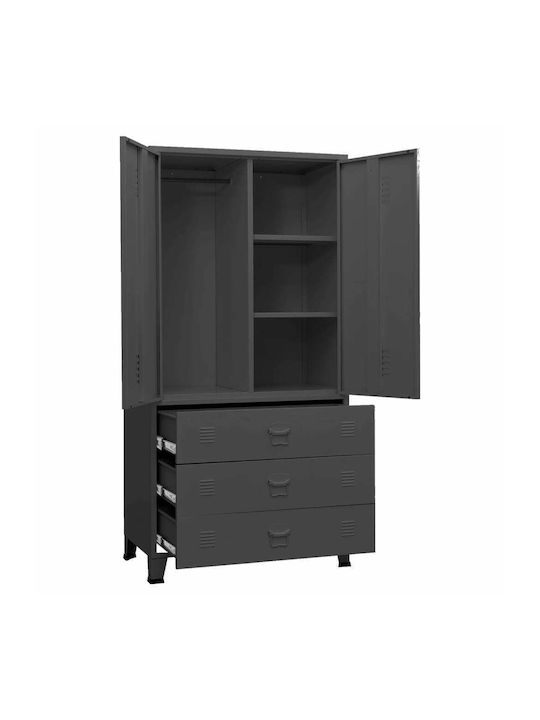 Double Door Wardrobe Metallic with Divider & 2 Shelves Charcoal 90x50x180cm