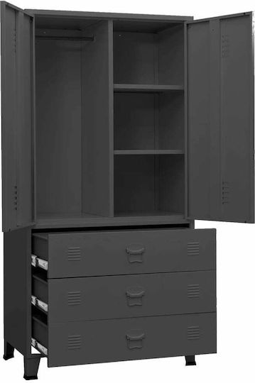 Dulap cu două uși Metal cu Separator & 2 Rafturi Charcoal 90x50x180cm