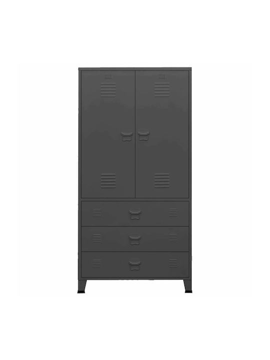 Double Door Wardrobe Metallic with Divider & 2 Shelves Charcoal 90x50x180cm