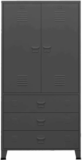 Dulap cu două uși Metal cu Separator & 2 Rafturi Charcoal 90x50x180cm