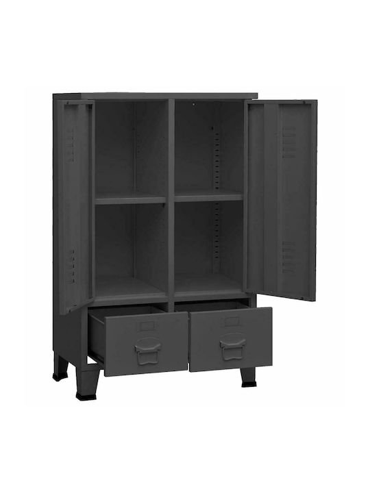 Zweiflügeliger Schrank Metallisch mit Trennwand & 2 Regale Charcoal 67x35x107cm