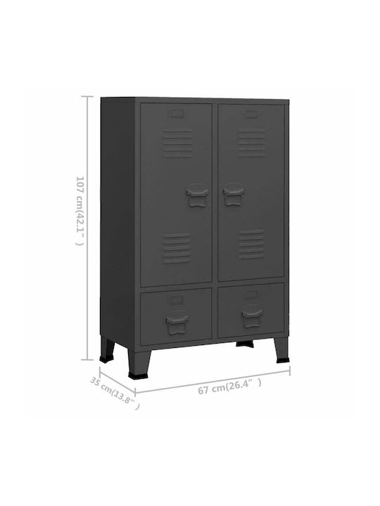 Zweiflügeliger Schrank Metallisch mit Trennwand & 2 Regale Charcoal 67x35x107cm