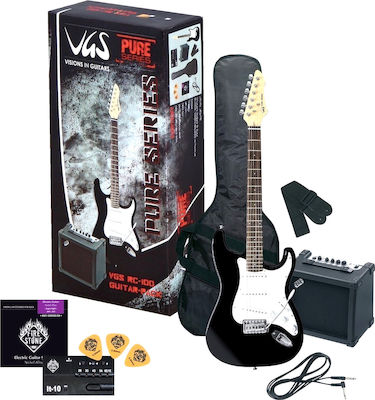 Gewa RC-100 Set Chitară Electrică cu Forma Stratocaster și Configurație de Pickup-uri SSS Negru cu husă