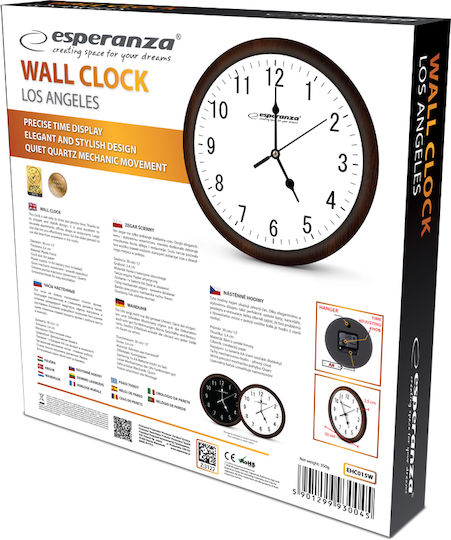 Esperanza Los Angeles Silent Wall Clock Wooden Brown Ø30cm Esperanza Los Angeles Silent Wall Clock Wooden Brown Ø30cm