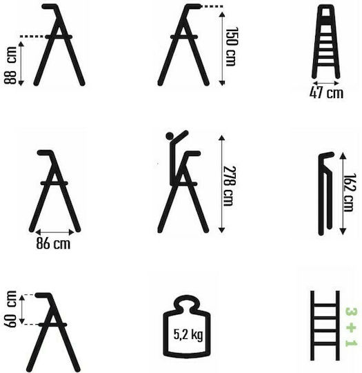 Facal Piu' Su Maxi Ladder Aluminum with 3+1 Steps 150cm