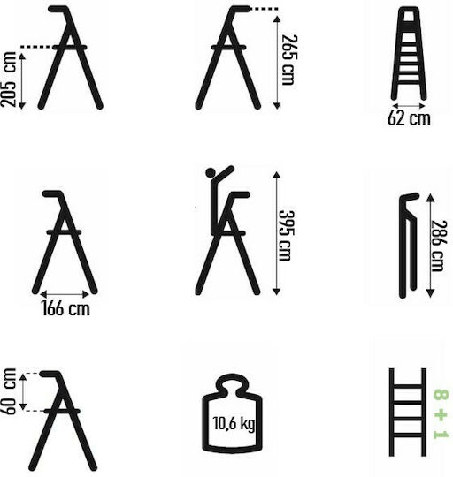 Facal Piu' Su Maxi Ladder Aluminum with 8+1 Steps 265cm