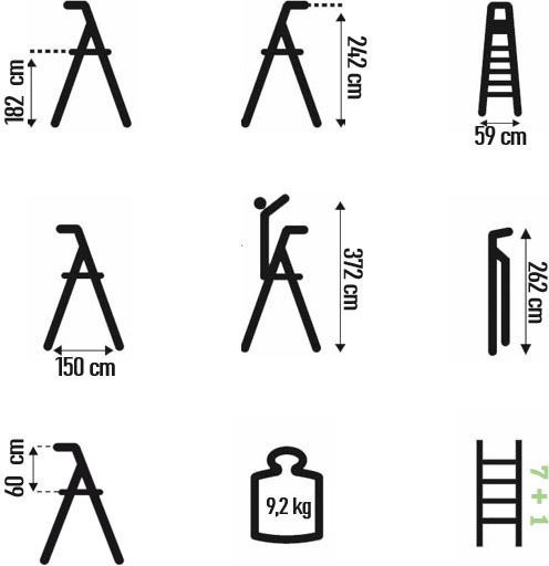 Facal Piu' Su Maxi Scară Aluminiu cu 7+1 Trepte 242buc