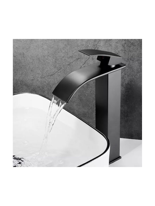 Mellrain Luxury Αναμεικτική Μπαταρία Νιπτήρα Καταρράκτης Ψηλή Ρετρό Μαύρη