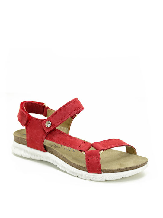 Imac Leather Women's Flat Sandals Anatomic in Red Color