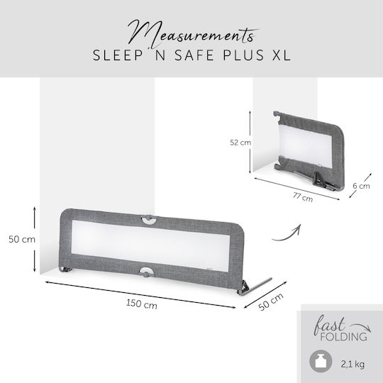 Hauck Sleep n Safe Plus Πτυσσόμενο Προστατευτικό Κάγκελο Κρεβατιού από Ύφασμα Melange Grey 150x50εκ.